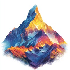 Vibrant mountain in layered gradients, against white background
