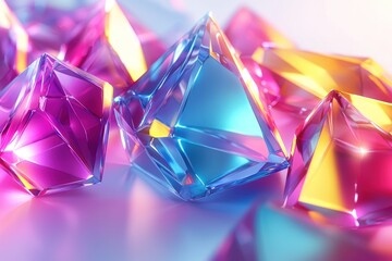 Vibrant polygonal prism with neon highlights, against white background