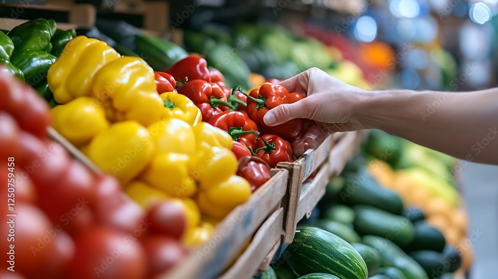 Poster freshly harvested vegetables in a colorful display at a local market : generative ai