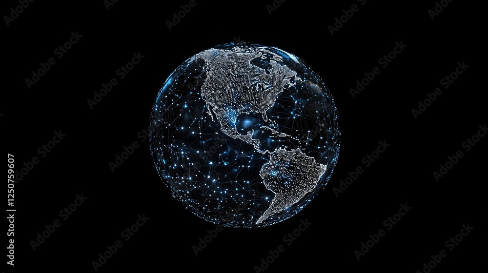 Poster digital globe representation with network connections and data points