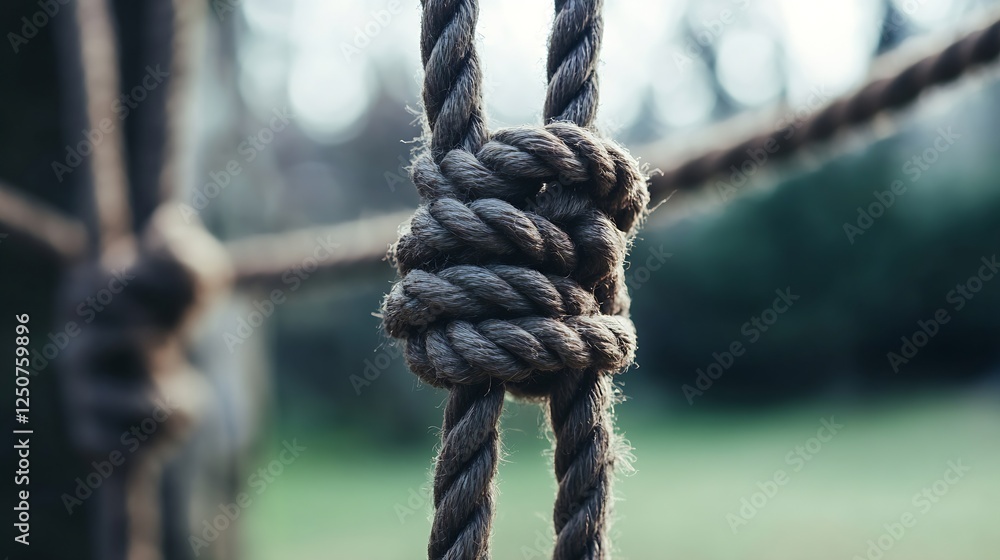 Poster Close up of a beautifully tied knot showing intricate details of a robust rope in nature : Generative AI
