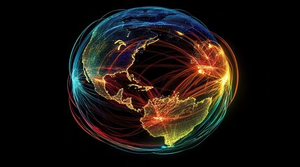 Global Network Connections Illuminated Earth