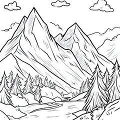 Fototapeta premium Simple Coloring Page Illustration Majestic Mountains for Creative Relaxation