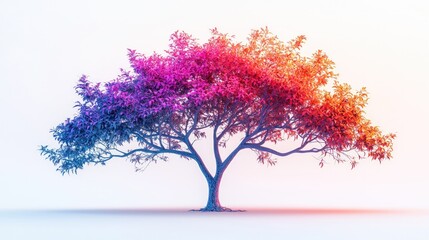 Vibrant tree in glowing neon tones, against white background