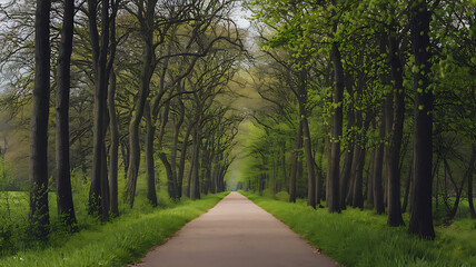 Fototapeta premium Walkway in a green spring beech forest in Beautiful natural tunnel