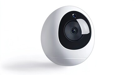 Stylish smart security camera with rounded edges and a futuristic look, perfectly isolated on white.