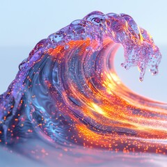 Vibrant wave with glowing patterns, against white background