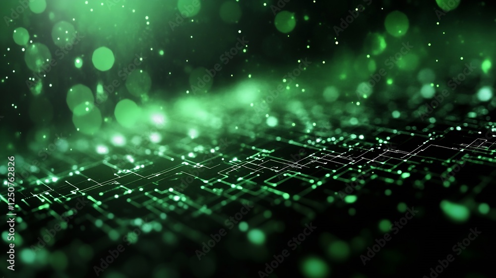 Aufkleber sparkling green bokeh and abstract background depicting digital data landscape in nature : generativ