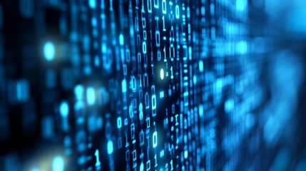 Obraz premium Abstract blue binary code streaming digital background for technological themes : Generative AI