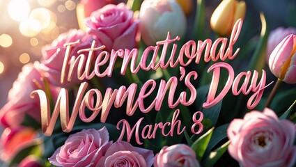 Celebrating International Women's Day with vibrant flowers and inspiring messages for equality on March 8