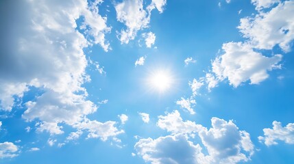 Bright Blue Sky with Soft White Clouds Illuminated by the Glorious Sun : Generative AI