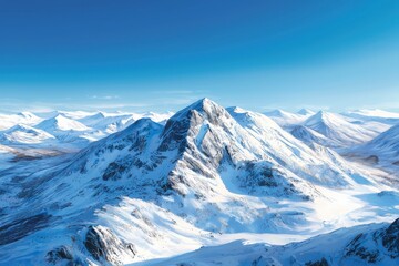 Obraz premium Stark mountain landscape under subzero conditions rugged terrain emphasized by harsh light remote wilderness aerial view