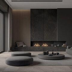 Aesthetic elegant minimalist modern interior design. Clear mock up empty wall for decoration in the apartment. Copy space in the room.