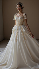 Fototapeta premium Graceful white queen gown for blogs, wedding inspiration, costume design, and historical storytelling