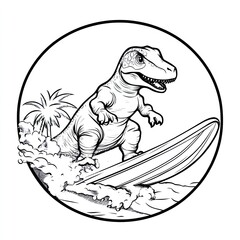 Prehistoric Surfer Dinosaur Simple Coloring Page Illustration