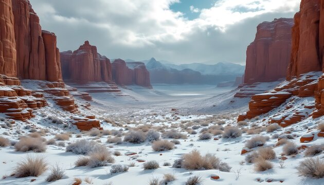 Winter in Monument Valley Snowy Landscape with Red Rock Formations