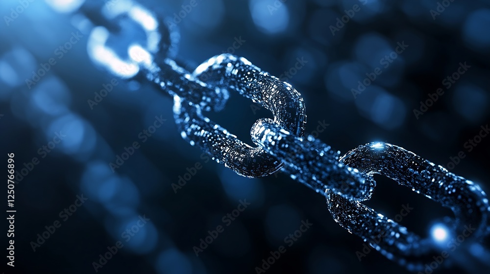 Aufkleber Close up view of shining metallic chain links with light reflections on a dark background : Generative AI