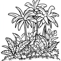 Vibrant Tropical Plants Coloring Book Page Illustration