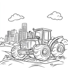 Simple Coloring Book Page Illustration of Vehicles Cars Trucks and More