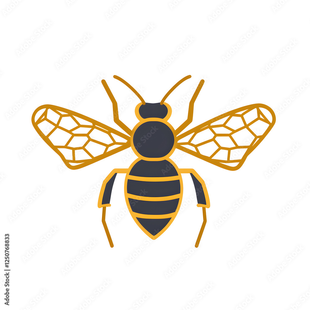 Poster linear icon with bee with a honeycomb