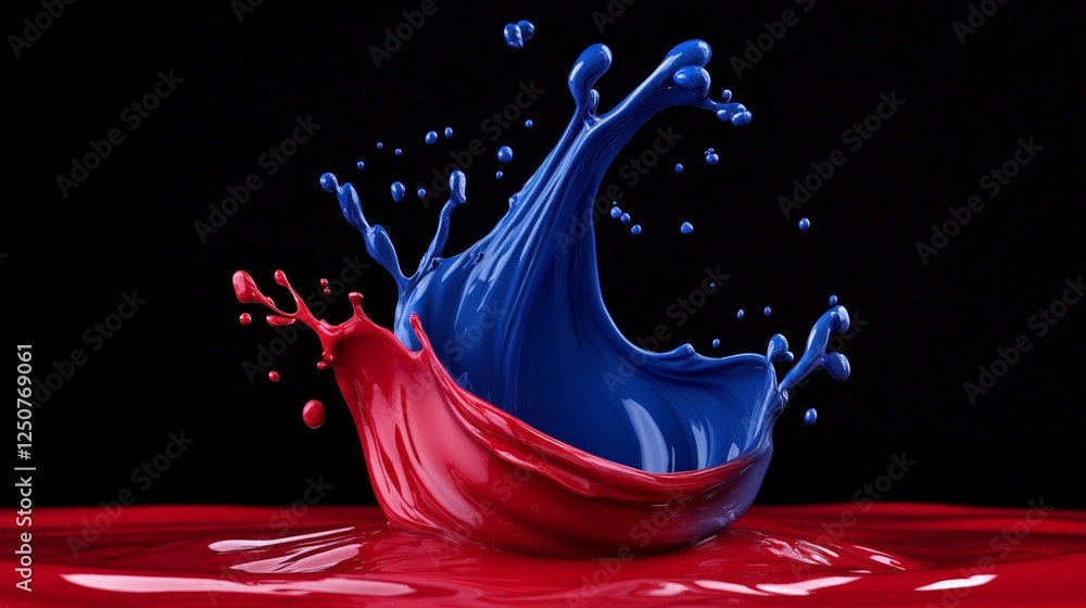 Poster dynamic color splash: a vibrant display of red and blue paint merging in a dynamic splash, the vivid
