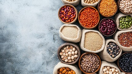 Diverse Assortment of Colorful Legumes and Grains in Wooden Bowls