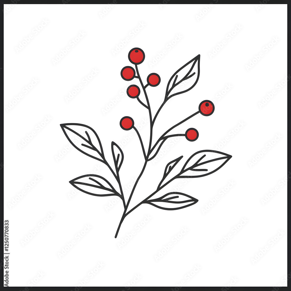 Poster linear icon with branch with berries
