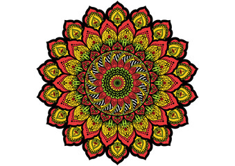This vibrant, colorful Mandala design features intricate patterns, perfect for digital art projects, printable poster designs, and commercial use in home decor and wall art.