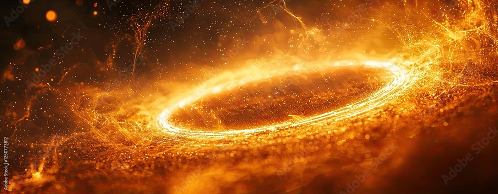 Aufkleber spray particle atmosphere concept, fiery glow of circular energy ring with sparkles and light trails