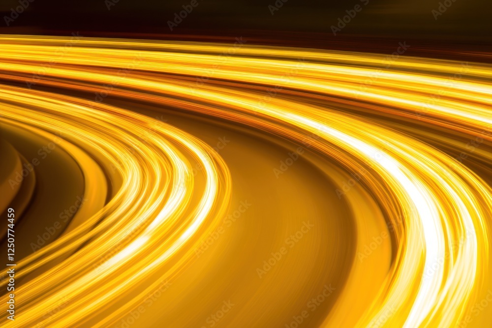 Poster abstract motion blur of golden light trails weaving through a dark background