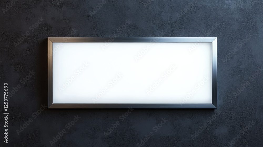 Poster illuminated display box in sleek stainless frame on dark backdrop for marketing visuals