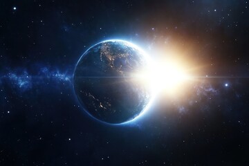 Fototapeta premium Stunning view of Earth from space with a bright sunrise illuminating the horizon