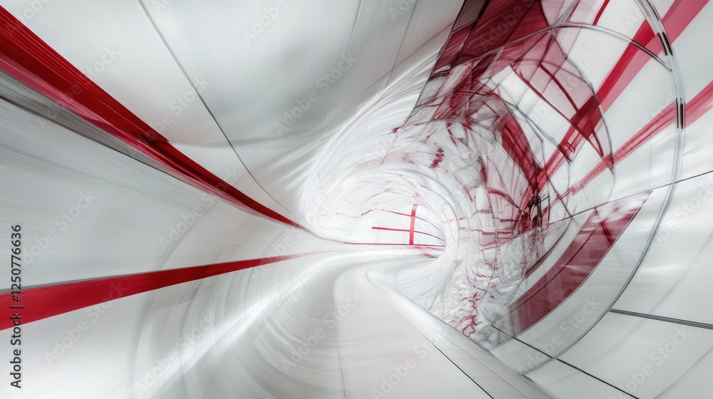 Poster abstract tunnel with swirling red and white patterns illustrating motion and depth