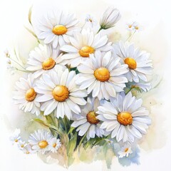 Obraz premium Vibrant Watercolor Daisies Bouquet on Clean White Canvas