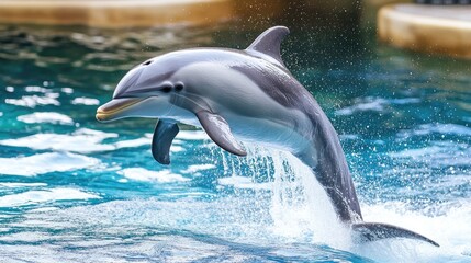 Obraz premium Graceful Grey Bottlenose Dolphin in Mid-Jump Against a Clean White Background