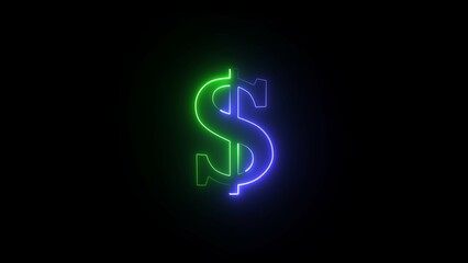 Neon dollar sign illustration. dollar sign 3d render on black background.