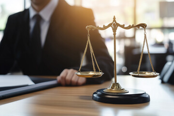 Professional Lawyer with Justice Scale in Office