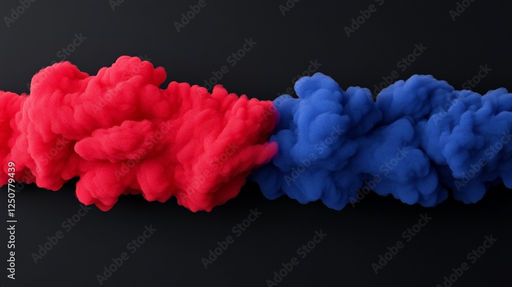 Poster colors colliding: a mesmerizing display of vibrant red and blue smoke, creating a dynamic visual spe
