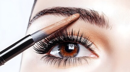 Detailed Eye Makeup Application with Mascara Brush for Refined Beauty Look in 3D Elegant and sophisticated makeup application technique showcasing eyelash definition curl