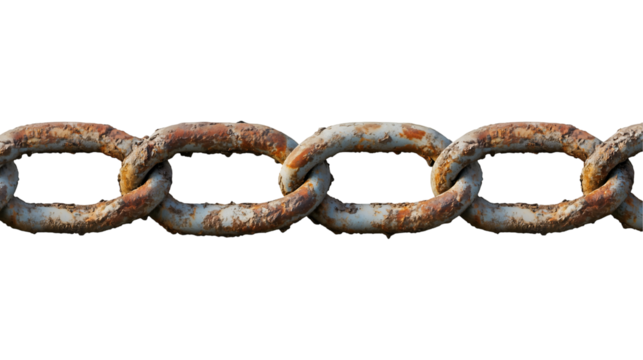 Rusty metal chain with corroded links, showing signs of aging and weathering