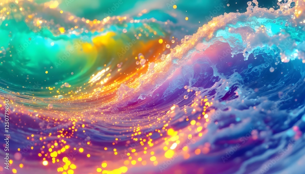 Poster abstract ocean wave with colorful swirls and sparkling highlights