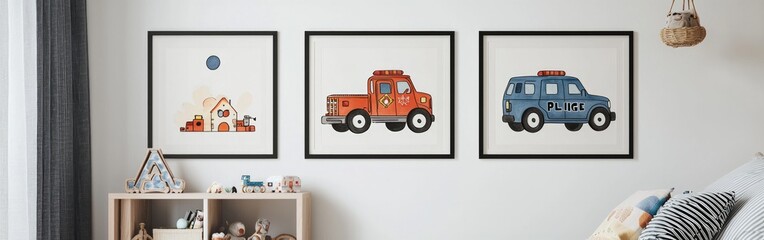 Naklejka premium toy car posters on a white wall