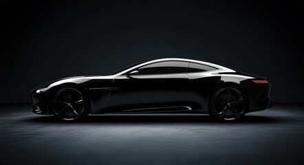 Fototapeta premium Sleek New Luxury Sports Coupe: Side View in Striking Black with Stunning Detailing