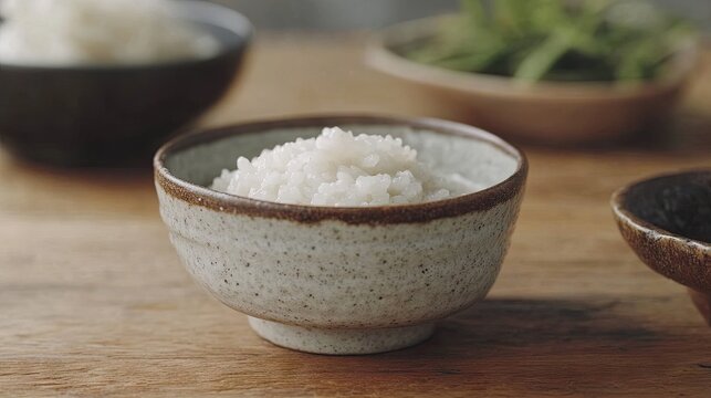 A close-up of a small bowl containing a tablespoon of rice porridge.