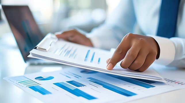 Growth opportunities captured in a photo of a person flipping through a blank financial binder.