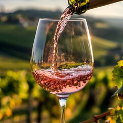 Rose Wine Pour: A delicate stream of chilled rose wine pours into a crystal glass, its vibrant hue dancing in the sunlight.
