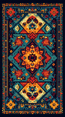 Colorful rug design, intricate pattern, home decor, digital art