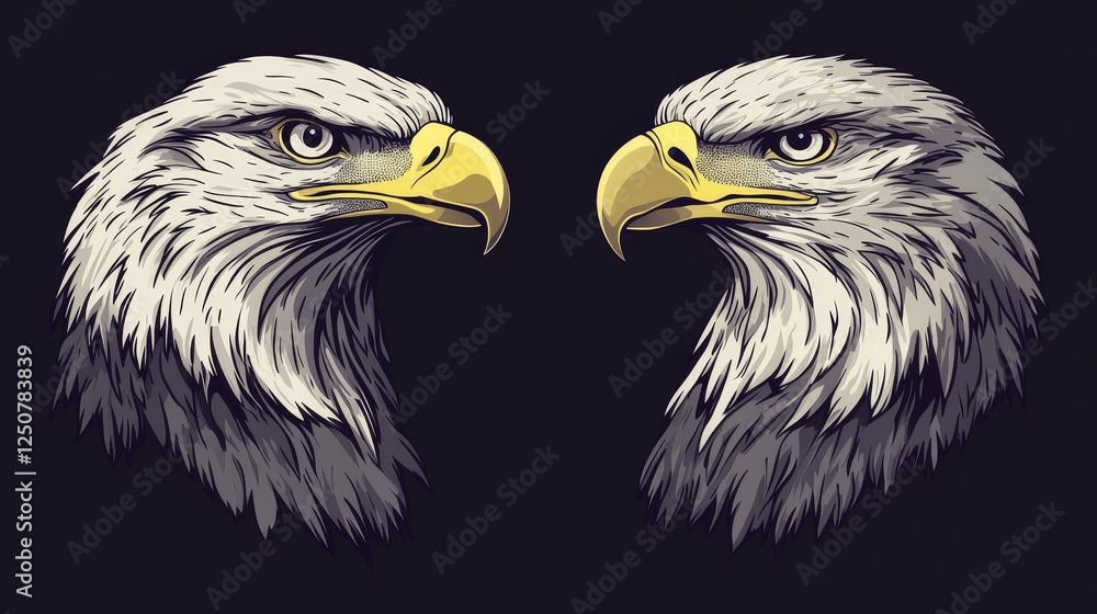Poster heraldic eagle head on two variations for medieval concept design. vector version also available in 