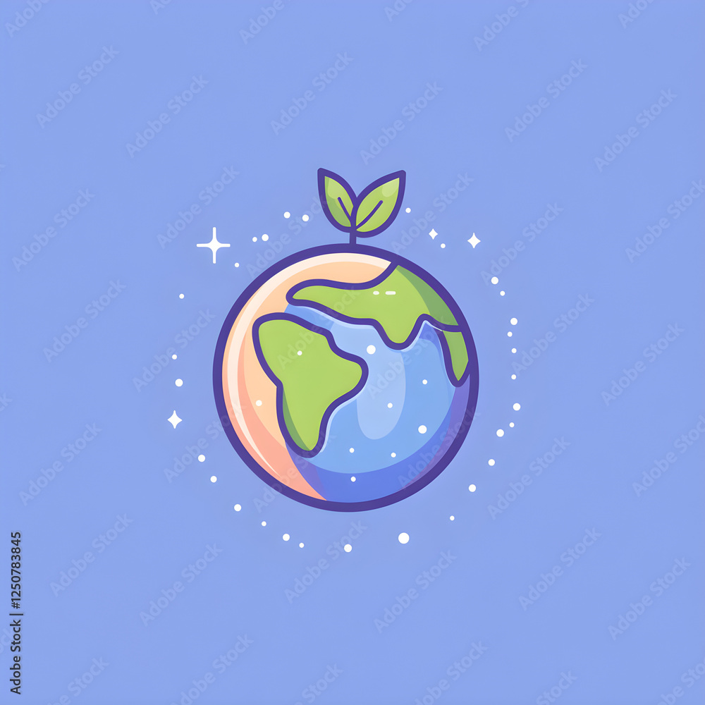 Poster linear icon with earth with a leaf sprouting on top
