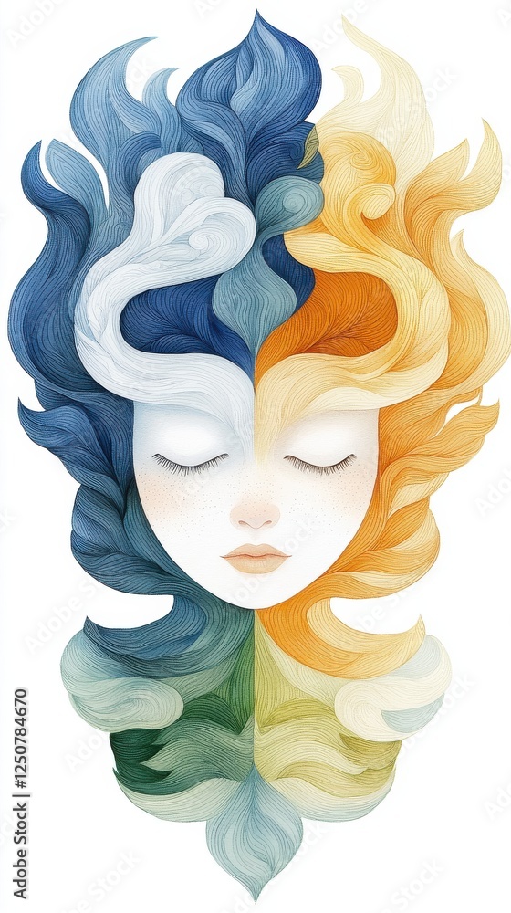 Poster Expression of duality artistic portrait of a dreamer creative studio digital art colorful environment close-up view conceptual imagery